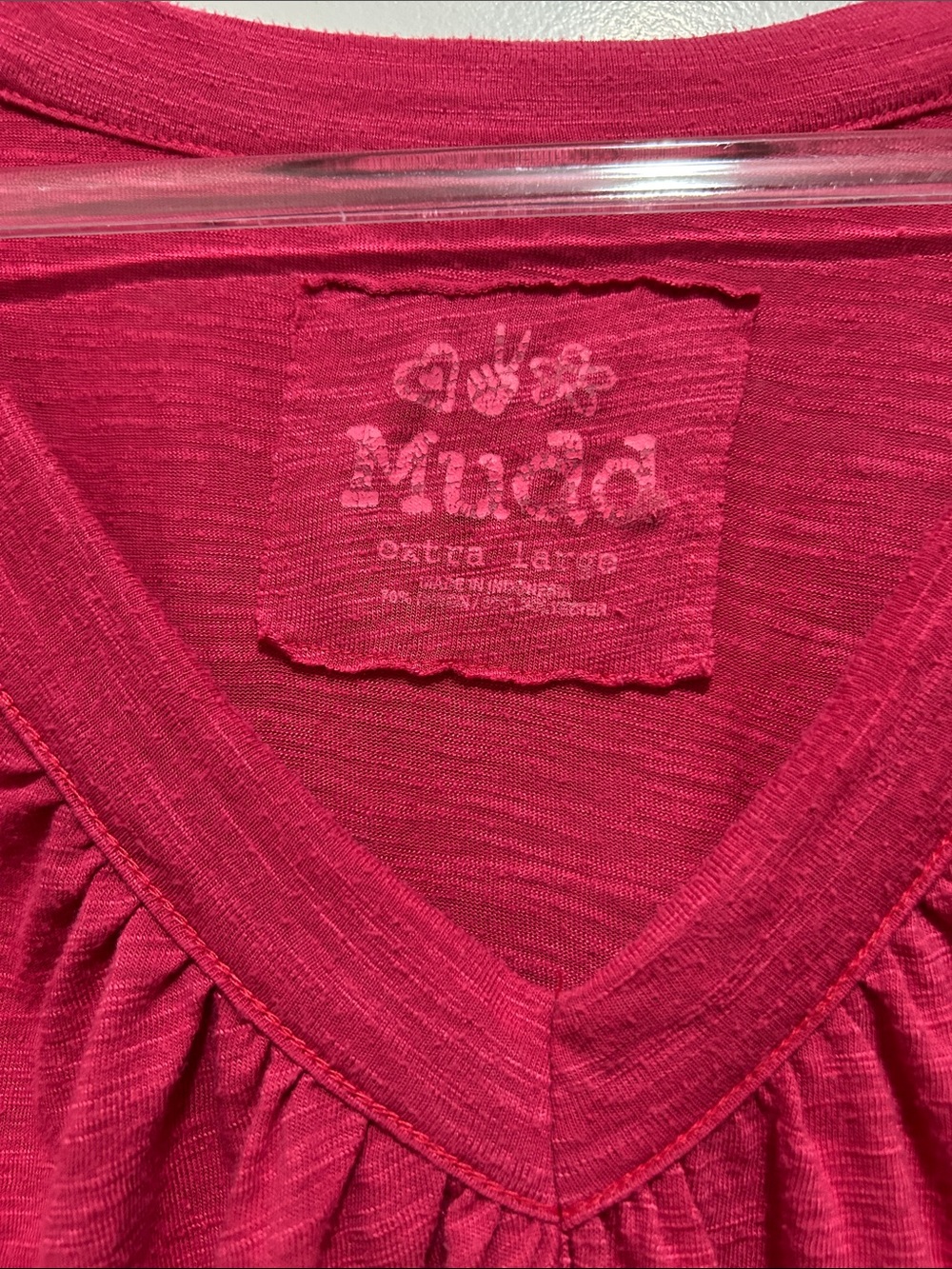 Mudd Bright Pink Gathered Hem Short Sleeve Top XL Lightweight Casual Boho Tee - Picture 2 of 5